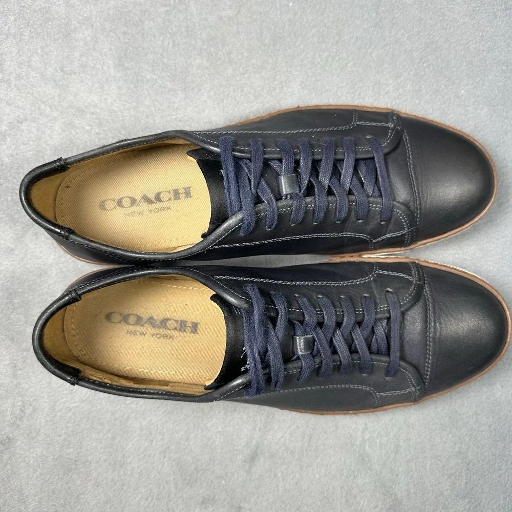 Coach York Navy Leather Low Top Sneakers Men's Size 11D Lace Up Casual Shoes